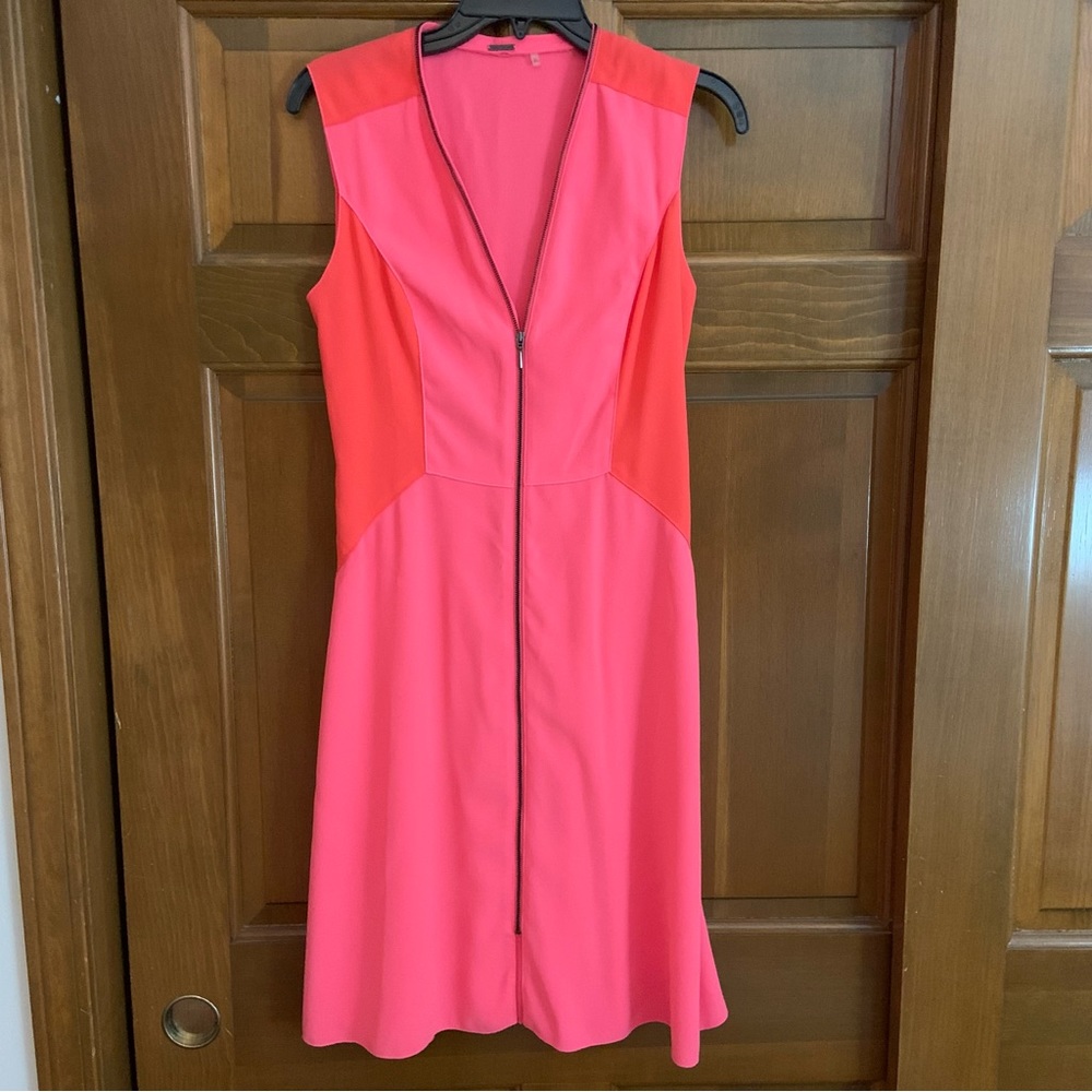 Elie Tahiri neon pink colorblock zipper dress